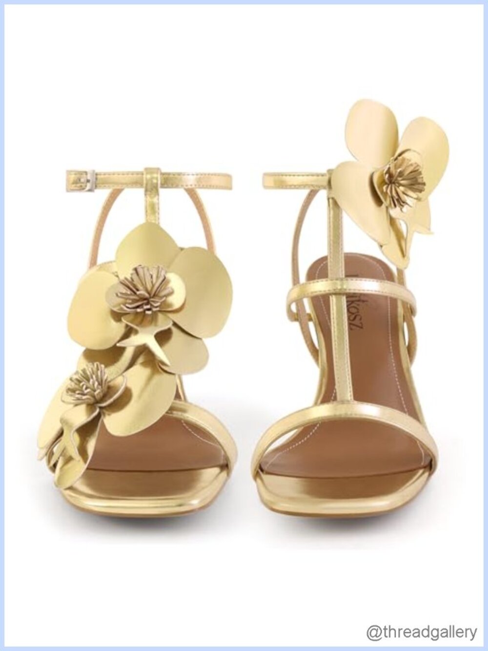 Women Faux Leather Floral Strappy High Heel Sandals Square Toe Wedding Shoes